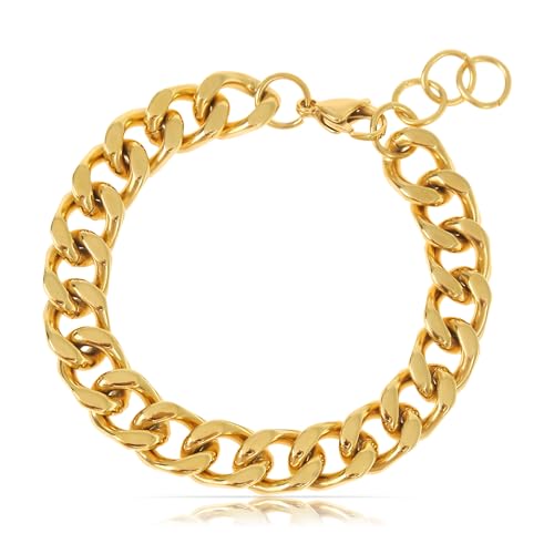 Made by Nami Herren Armband aus Edelstahl Silber/Gold • Minimalistisches Armband Herren • Armbänder für Herren • Silberarmband Männer • Grobe Cuban Link Chain Armkette (Gliederkette Gold)