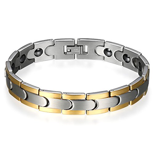 JewelryWe Schmuck Herren Magnetarmband + Link Removal Tool, 12mm Klassisch Edelstahl Poliert Magnetisch Armreif Magnete Armband Armkette, Silber Gold
