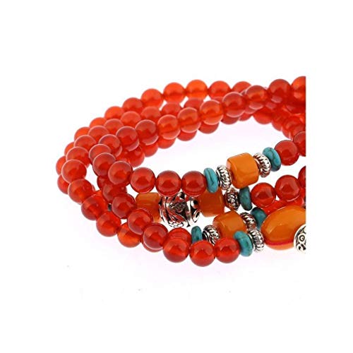 lachineuse – Traditionelle buddhistische Mala – Aus rotem Achat – 6 mm Perlen – Buddha-Schmuck – Als Halskette oder Armband zu verwenden – inklusive Satinbeutel – Asiatische Geschenkidee