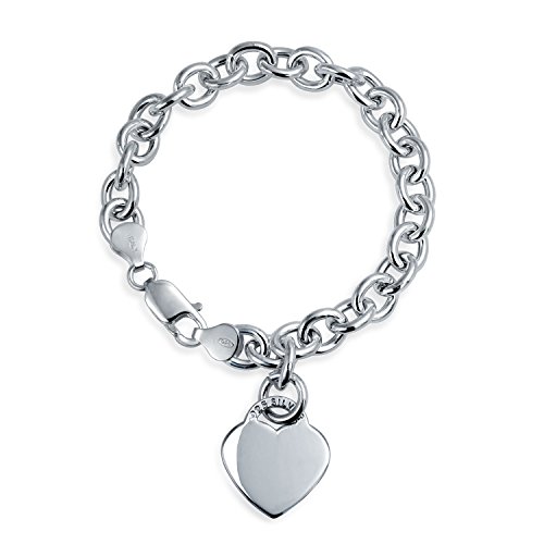 Bling Jewelry Personalisierte Substanzielle Link Herz Form Tag Charme Armband 8 Zoll Für Frauen Teens .925 Sterling Silber Hergestellt In Italy Brauchizable
