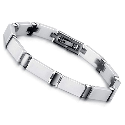 Flongo Keramik Armband Damen Porzellan Armkette weiß Silber Herren Armreif Freundschaftsarmbänder Paar Pärchen Armbänder Weiss Silber Couple Bracelet für Frauen Männer