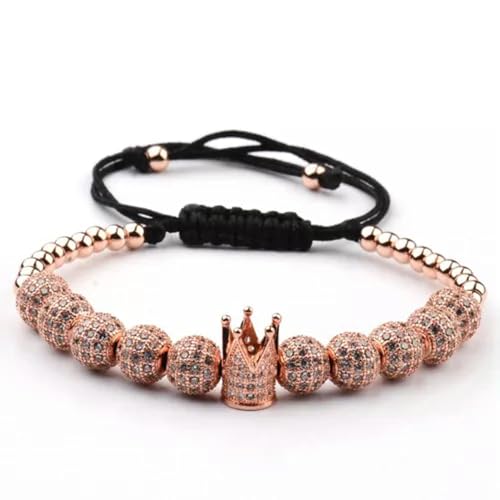 Neue luxuriöse Micro Pave CZ Ball Crown geflochtene verstellbare Armbänder für Frauen Männer-Roségold plattierte Krone