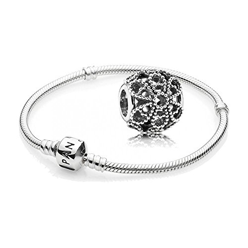 Original Pandora Geschenkset Starterset - 1 Silber Armband 590702HV-18 + 1 Silber Charm 791282 Rosen