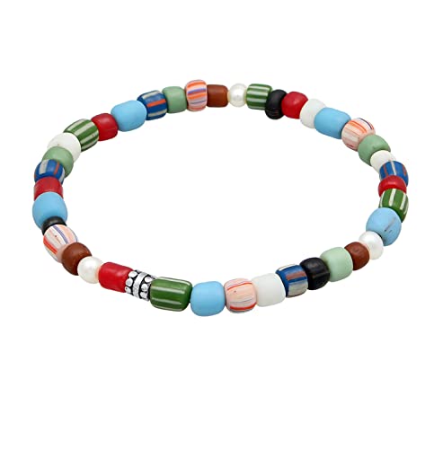 Kuzzoi Buddha Herren Armband elastisch aus Süßwasserperlen (5 mm) mit oxidierten 925 Sterling Silber Elementen und Glas Beads Männer Perlenarmband, Länge 23 cm