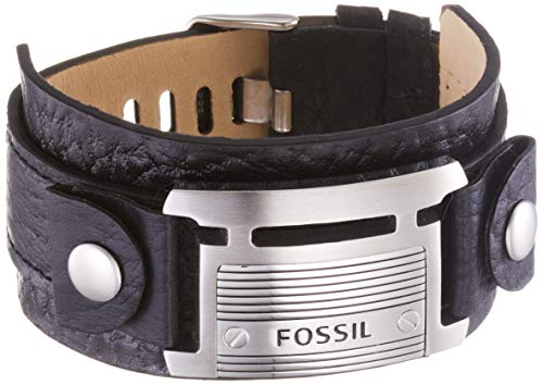 Fossil große schwarze ID-Manschette Armband aus Leder, JF84816040 Länge: 242mm, Breite ID: 29mm