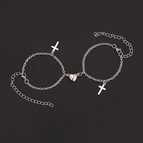 XJruixi 2 Pcs Punk Best Friend Bracelet for Women Stainless Steel Armband Silver Color Couple Wrist Cuban Chains Schmuck Gift