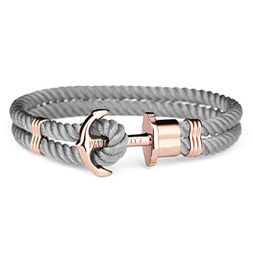 PAUL HEWITT Anker Armband Damen PHREP - Segeltau Armband Frauen (Grau), Armband Damen mit Anker Schmuck aus IP-Edelstahl (Rosegold)