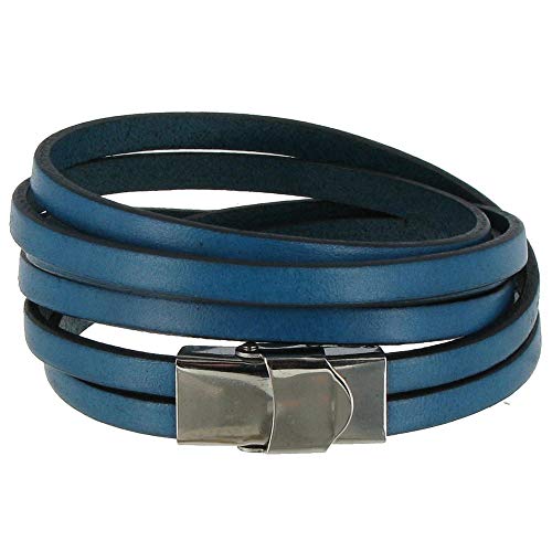 LES POULETTES BIJOUX - Leder Armband mit Dreifach-Schalten Edelstahl Schließe - Colors - Turquoise