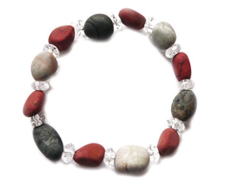 LÖWE: Natur Jaspis Bergkristall Sternzeichen Edelstein Stretch ArmbandGrößenwahl Größe 22 Zentimeter (XXL)