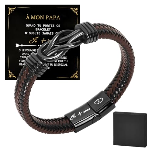 Kinwers Herren Lederarmband,Lederarmband Herren mit Gravur Schmuck Armband Herren Fossil, Vatertag Geflochten Echtleder Breites Wickelarmband mit Magnet Verschluss Geschenk für Männer