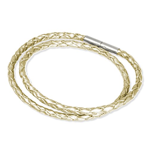 Leder Armband geflochten perlmutt doppelt gewickelt Größe 21cm (Länge 42cm) 925 Silber Bajonett Verschluss auch für European Beads Lederarmband SMLA4242