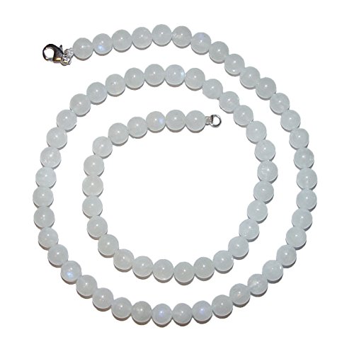 Regenbogen Mondstein Kette 6mm Kugel Länge: ca. 45 cm mit 925er Silber Verschluss A* Qualität (4766)