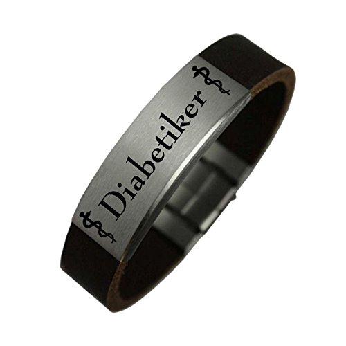 Tinasfunshop SOS Notfall Lederarmband XXL Gravurplatte mit Laser Gravur Diabetiker Büffel Leder Armband (15 Zentimeter) (14 Zentimeter)