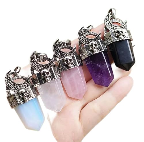 5 Stück Bergkristall Verschiedene Edelsteine Mond Totenkopf Anhänger Magie - Standard