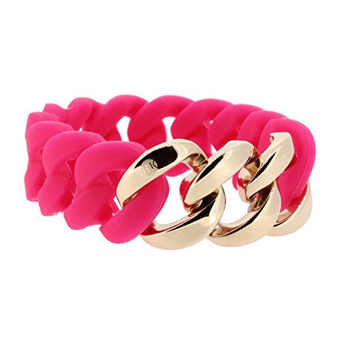 Hanse-Klunker Armband Damen ORIGINAL Silikon Pink, Edelstahl Rosegold Armreif Armkette Frauen Mädchen Größe 18-19 cm inkl. Schmuck-Geschenk-Box