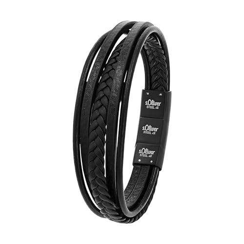 s.Oliver Armband Edelstahl Leder Herren Armschmuck, 20+1,5 cm, Silber, Wordt geleverd in geschenkverpakking, 9038244