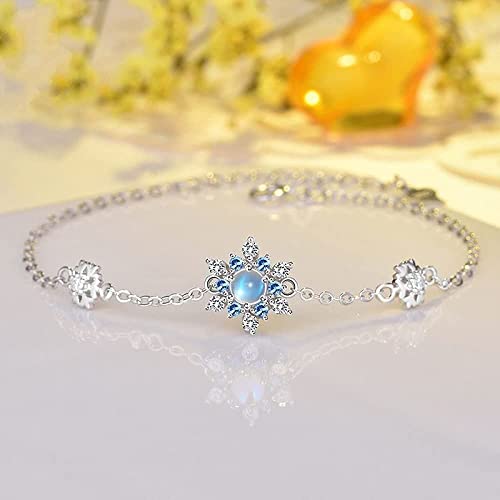 Armband for Frauen, Freundschaftsarmband, Armbänder for Frauen, 925er Silber, S925er Silber, glänzender Mondstein, Schneeflocke, Zirkon mit Intarsien, bester Freund, verstellbarer Charme, edles Schmuc