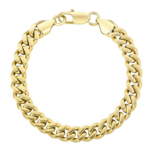 KRKC Herren Armband, 14K Gold Vergoldet 9mm Edelstahl Panzerkette Cuban Armband, Nickel-frei Rostfrei Armbänder für Männer Länge 20,3cm