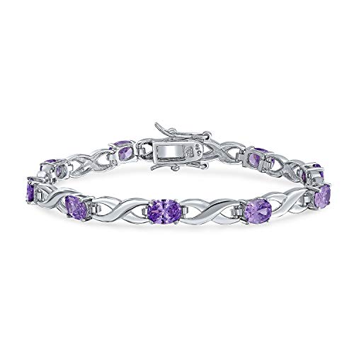 9Ct Simulierten Violetten Amethyst Lila Oval Aaa Cz Abwechselnd Infinity Tennis Armband Für Frauen Für Freundin .925 Sterling Silber 7 