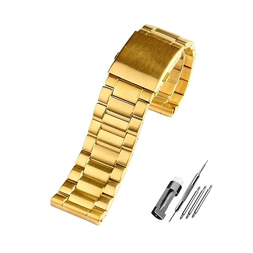 WAHRE 22mm 24mm 26mm 28mm Schwarz Silber Gold Edelstahl Armband Herren Solide Metall Uhr Kette Fit for Diesel DZ7333 DZ4344 Armband(Gold,26mm)