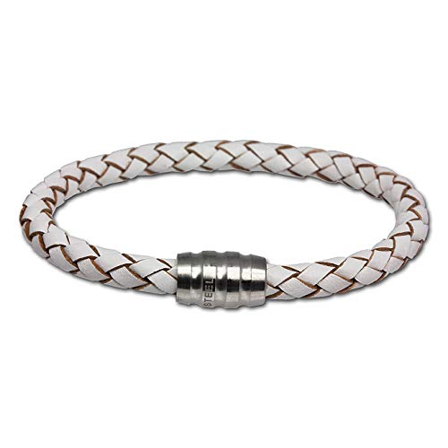 SilberDream Lederarmband geflochten 5mm weiß 20cm mit Edelstahl Magnet Verschluss für Damen oder Herren Leder Armband Echtleder LS1522
