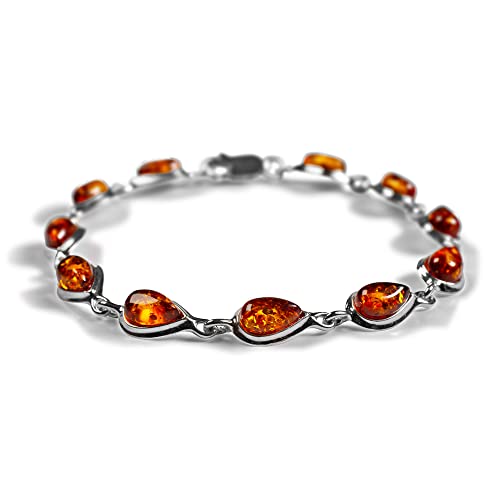 Tropfenform Link Armband In Silber Und cognac Bernstein