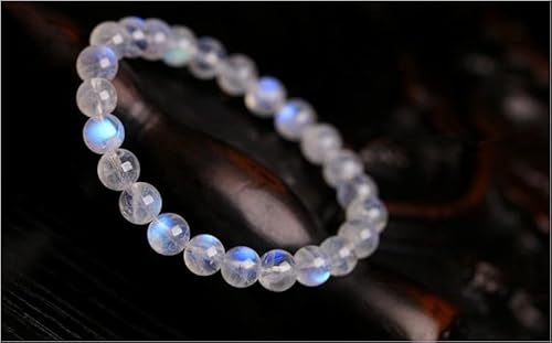 HZLXF1 Natürliches blaues Licht Mondstein Regenbogen Kristall Klar Runde Perlen Armband Geeignet for Frauen Männer 6mm 7mm 8mm Zubehör (Gem Color : 8mm)