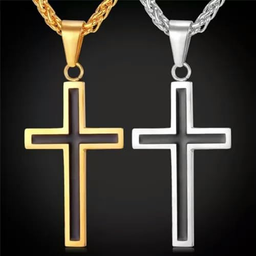 Halskette mit schwarzem Kreuzanhänger für Herren und Damen, christlich-katholischer Schmuck, Kette, 61 cm, Gold