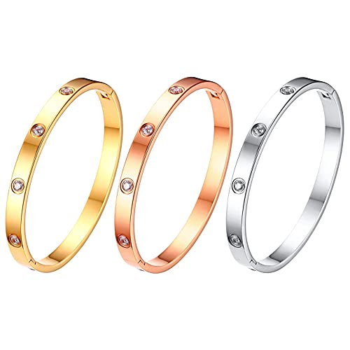 Flongo Damenarmband Armreif aus Edelstahl Damenarmband für Frauen und Mädchen Armreif Eingelegter Zirkon rund/Herz/Stern-Mond viele Farben Gold/Silber/Roségold