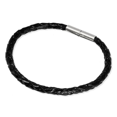 Leder geflochten schwarz 15cm 925 Silber Bajonett Verschluss auch für European Beads Lederarmband SMLA1115