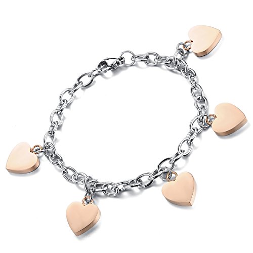 OIDEA Damen Armband Fußkette, Liebe Herz Charms Armreif, Edelstahl, Rosegold Silber