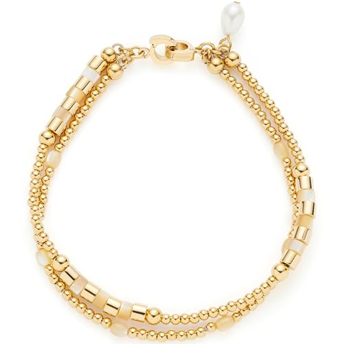 JEWELS BY LEONARDO Armband Caronna • Arm-Kette aus goldfarbenem Edelstahl • Feinste Goldkugeln • schimmerndes Perlmutt • 19 cm Länge • Schmuck Geschenk für Frauen • 024918