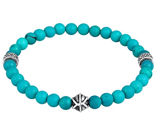 Kuzzoi Buddha Herren Armband mit Howlith Stein Perlen (türkis), Beads aus 925 Sterling Silber, Chakra Yogaarmband, Energiearmband, Länge 19 cm