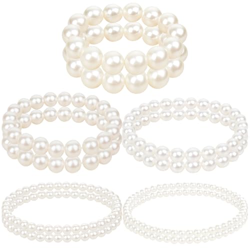 Perlenarmband Damen, Liebeskind Armband, 10 Stück Weiße Perlenarmbänder, Elegantes Bracelet Für Frauen, 20x12x1.2 cm