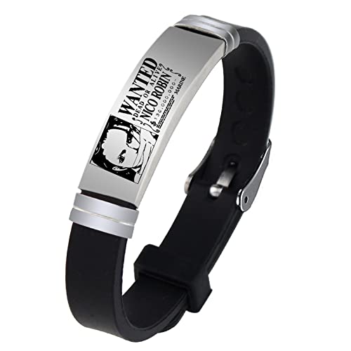 DASONG Cosplay Bracelet One Piece Stainless Steel Verstellbares Silikon Wickelarmband für Fan von Spielen Cosplay Armband-NICO ROBIN||ONE SIZE