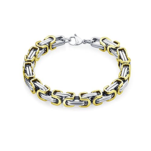 Bling Jewelry Mechaniker Byzantinischer Goth Punk Rocker Urban Biker Schmuck Flexibles Schweres Doppelglied Herren Teenager Armband Silber Gold Ton Beschichtet Zweifarbig Edelstahl 9 Zoll