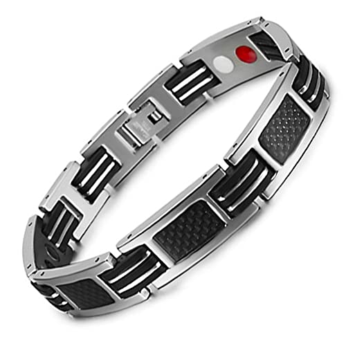 ATEIELLI Magnetarmband Titan Herren Magnetische Armband 4 Elemente mit Einsteller JWB327 (Silber)