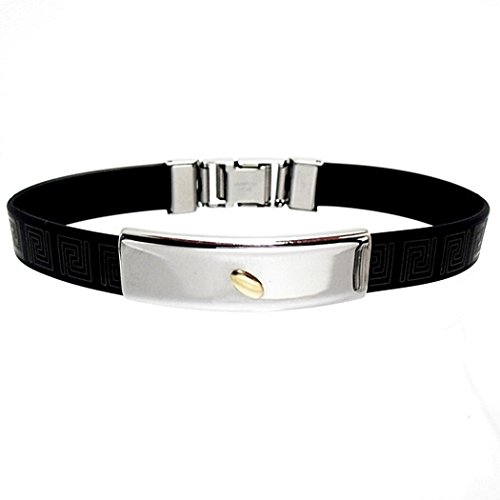 Inmaculada Romero IR Schwarzer Gummi-Armband Edelstahl Gold Motiv Detail