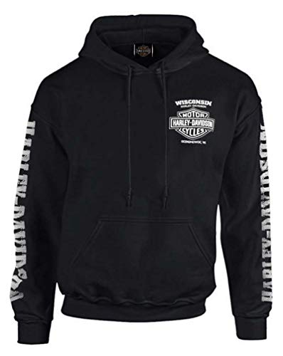 Harley-Davidson Herren Kapuzenpullover mit Blitz-Wappen, Schwarz - Schwarz - XX-Large