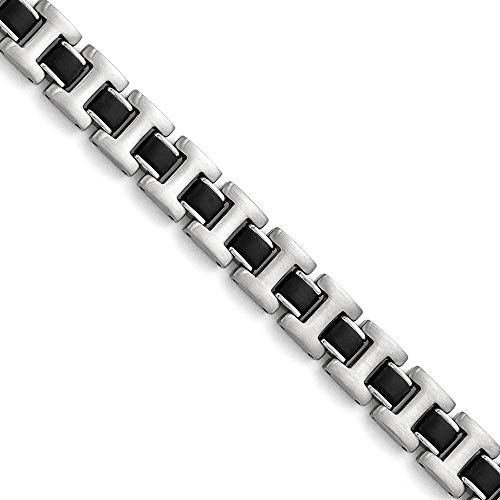 Edelstahl Stahl Gebürstet Schwarz Gummi Armband – 23 cm