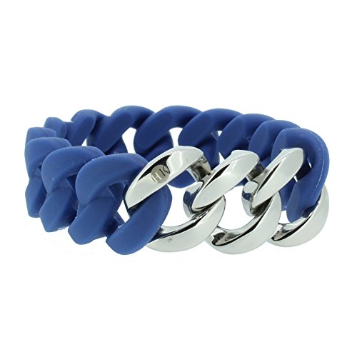 Hanse-Klunker Armband Damen ORIGINAL Silikon Blau, Edelstahl Silber Armreif Armkette Frauen Mädchen Größe 19-20 cm inkl. Schmuck-Geschenk-Box
