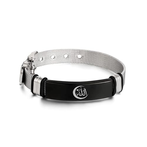 VASSAGO Herren-Armband mit inspirierender muslimischer Schrift, Edelstahl, personalisierbar, modisch, Gliederarmreif, islamischer Schmuck, kein Edelstein, 22 cm, Silber