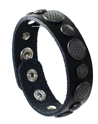 budawi® - Lederarmband Blume des Lebens Armband Ø 18-22 cm in Schwarz
