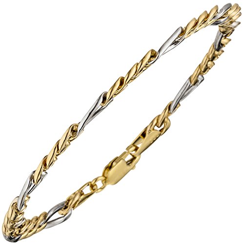 Jobo Damen Figaroarmband 333 Gold Gelbgold Weißgold bicolor 19 cm Armband Karabiner