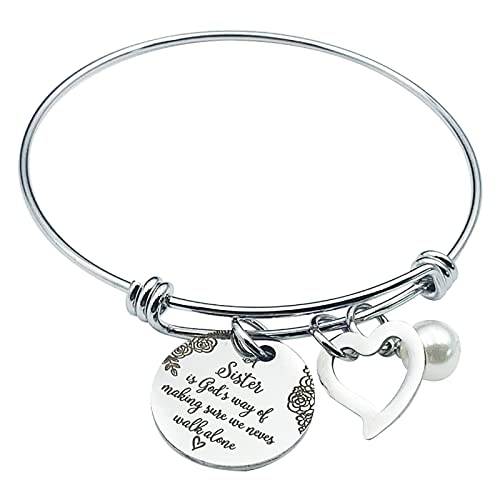 Geschenke Schmuck for Damen Mädchen Sister Steel Never is God's Making Bangle We of Alone Sure Walk Stainless Way Adjustable Sister Armband Armbändchen Damen Charm Classic Club (A, One Size)