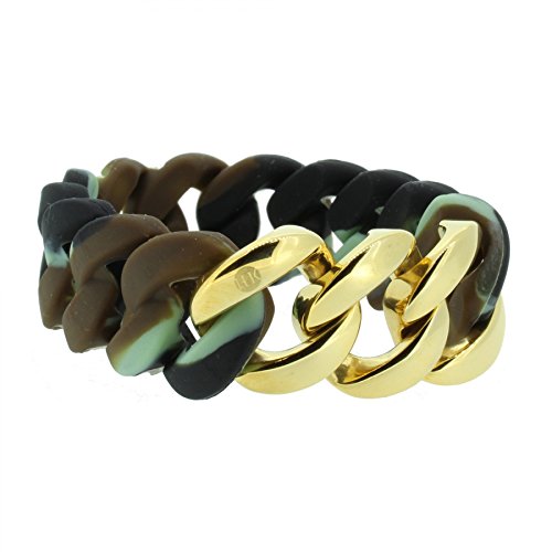Hanse-Klunker Armband Damen ORIGINAL Silikon Muster Camouflage, Edelstahl Gold Frauen Mädchen Größe 19-20 cm inkl. Schmuck-Geschenk-Box
