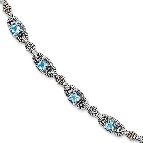 Sterling-Silber mit 14 Karat Blautopas 7.25inch 6.86Sky JewelryWeb Armband