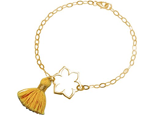 GemShine - Damen - Armband - 925 Silber - Vergoldet - Lotus Blume - Mandala - Quaste - Goldgelb - YOGA