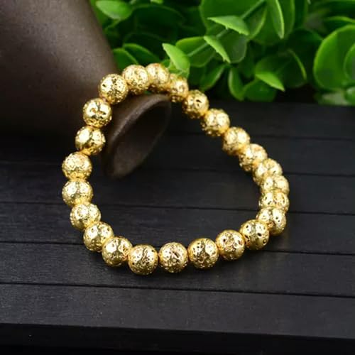 Natursteinperlen Mehrfarbiges Gestein Vulkanische Lava Runde Perlen Armband Für Herren-Gold-8MM