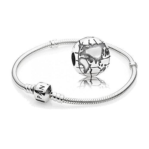 Original Pandora Geschenkset - 1 Silber Armband 590702HV-17 und 1 Silber Charm 791182 Globus